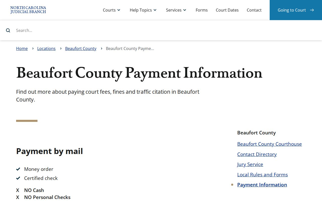 Beaufort County criminal court case payment information
