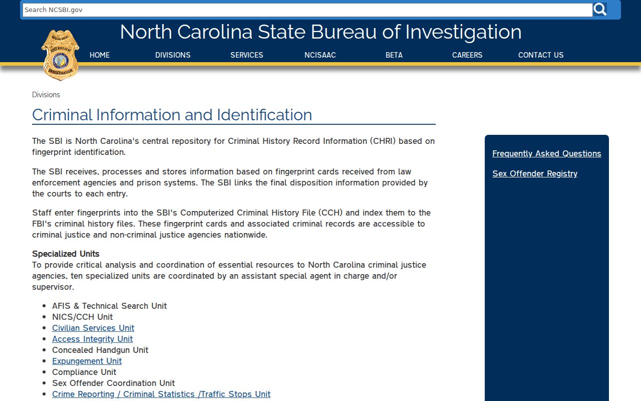 Beaufort County criminal history fingerprint repository at NCSBI